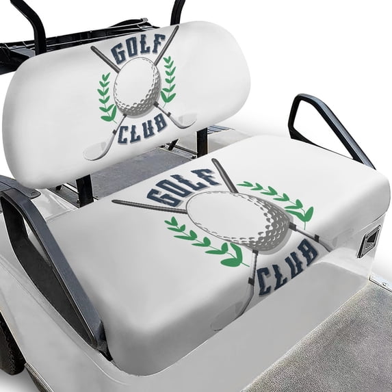 Pzuqiu Golf Club & Ball Graphic Golf Cart Seat Cover Set - Breathable Stretchable Polyester - Universal Fit for EZGO, Club Car & Yamaha - All-Weather Protective Accessories