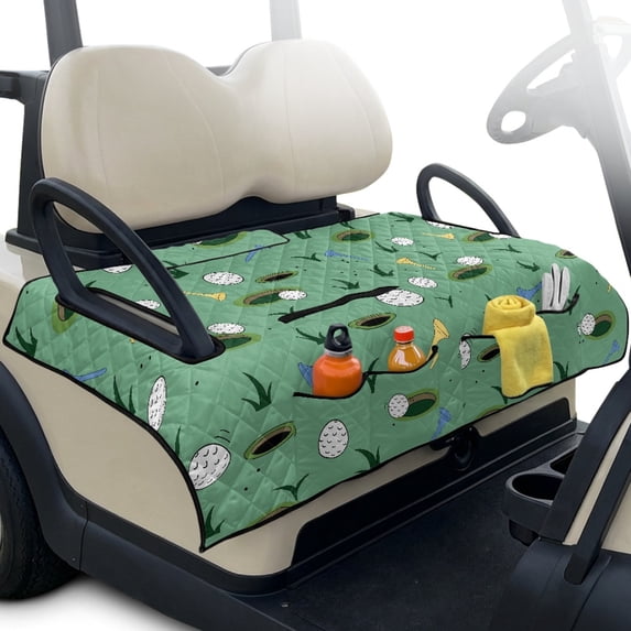 Pzuqiu Golf Elements Quilted Golf Cart Seat Cover | 2-Person Non-Slip Protector with 4 Pockets | Universal Fit for EZGO Yamaha Club Car