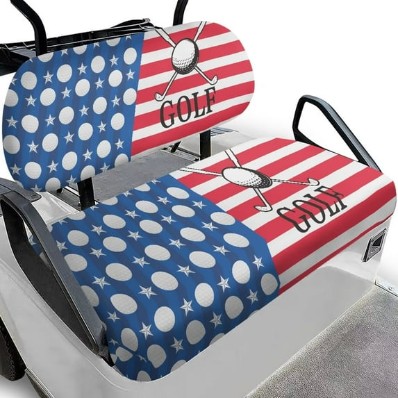 Pzuqiu Golf Print Golf Cart Front Seat Cover Kit American Flag Golf Cart Accessories Seat Covers Soft and Comfortable Foldable Golf Seat Cover Fits All EZGO Club Car and More Golf Carts