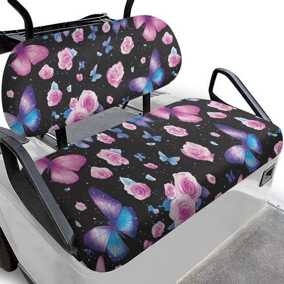 Pzuqiu Golf Seat Covers Comfortable Polyester, Compatible with Golf Cart Outdoor, for Golf Carts Club Car Precedent, Butterflies Rose