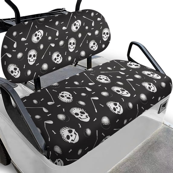 Pzuqiu Golf Skull Print 2-Piece Golf Cart Seat Covers - Breathable Washable Protective Set for Most 2-Seater Golf Carts