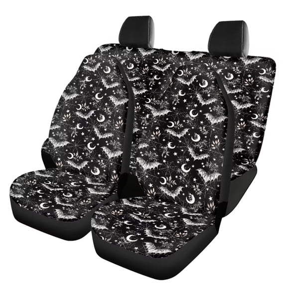Pzuqiu Gothic Bat Car Seat Covers 4 Pcs, Front Seats and Rear Bench Cover Cushion Auto Seat Cover Protector Automotive Interior Protection Fits most Cars, SUVs, and Trucks