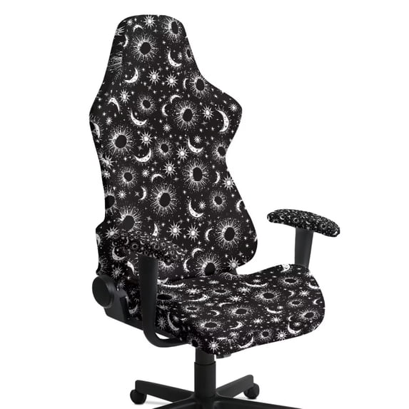 Pzuqiu Gothic Sun Computer Game Chair Cover Set of 4 Stretchable Moon Seat Cushion Protectors Slipcover with Straps and Zipper for Home Decor, Shop, Living Room, Office