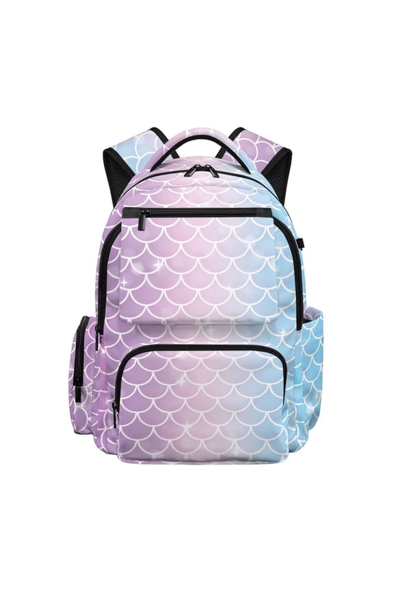 Gradient Mermaid Scales Girls' Backpack 17 Inch Large Capacity School Bag with USB Charging Port Multi Pockets Breathable Padded Rucksack for Teens Ages 7-14 Daily Travel