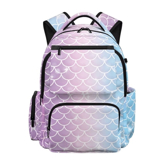Pzuqiu Gradient Mermaid Scales Girls' Backpack 17 Inch Large Capacity School Bag with USB Charging Port Multi Pockets Breathable Padded Rucksack for Teens Ages 7-14 Daily Travel