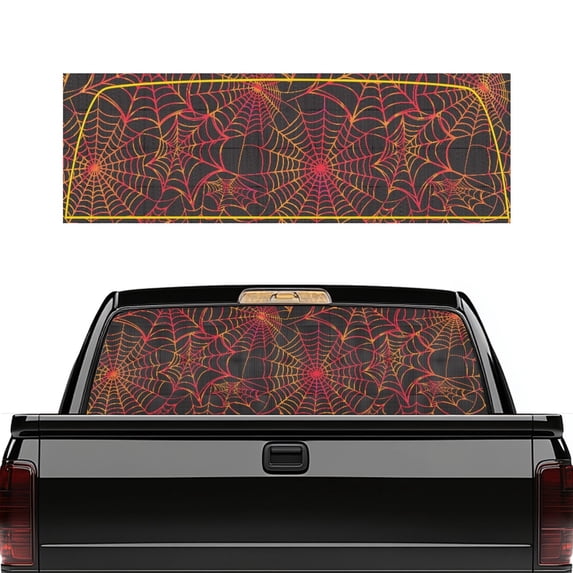 Pzuqiu Gradient Spider Web Perforated Vinyl Truck Rear Window Decal 66.9 x 22.4 Inch, Waterproof See-Through Sticker for Most Pickup Trucks, Cars