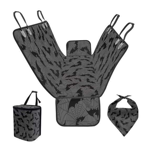 Pzuqiu Gray Bats Dog Car Seat Cover with Hard Bottom Dog Hammock with Adjustable Triangle Puppy Bandana Hanging Trash Can for SUV,Sedan,Truck,Van 3 Piece