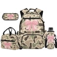 thumbnail image 1 of Pzuqiu Green Camo Pink Bow School Backpack for Girls with Lunch Box 12-14 Girls High School Bookbag Set of 4 with Lunch Tote Bag Pencil Case Water Bottle Holder Kids Schoolbags 5th Grade/6th Grade, 1 of 7