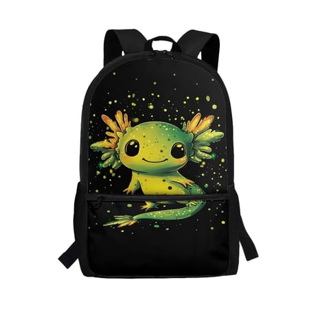 Pzuqiu Green Galaxy Axolotl School Backpack for Kids Elementary School Backpacks for Boys Girls 17 Inch Large Capacity Back to School Supplies Fits Students Ages 6-18 for School