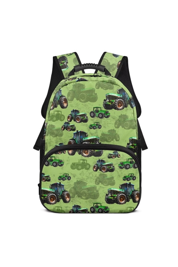 Green Tractor Custom 17 Inch Backpack for Kids Personalized with Name Large Capacity Durable Bookbag Adjustable Straps Customized for School Travel Daily Use