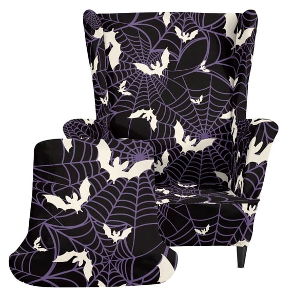 Pzuqiu Halloween 2 Piece Wingback Chair Slipcover Stretchy Recliner Cover Halloween Recliner Cover Soft Fabric,Water Resistant,Dustproof,Machine Washable,Non-slip Bottom,for Holiday Home Decor