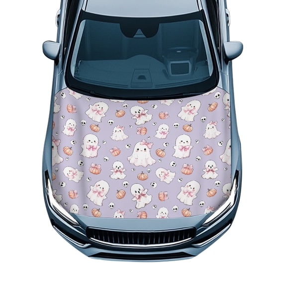 Pzuqiu Halloween Car Hood Cover Protector With Cute Ghost Pumpkin Pattern - Universal Fit for Auto Exterior Decoration