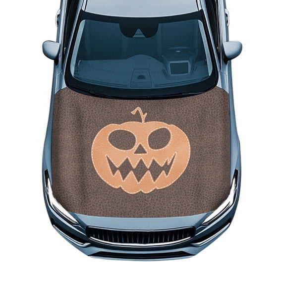Pzuqiu Halloween Car Hood Cover Protector With Stitched Pumpkin Pattern - Universal Waterproof Automotive Accessory for Decoration