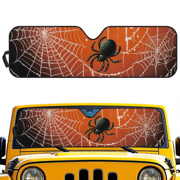 Pzuqiu Halloween Windshield Sun Shade Featuring Spider Web Pattern, Off-Road Vehicle Sun Shield for Off-Road Interior and Outdoor Use