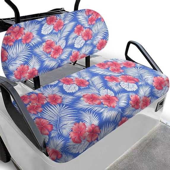 Pzuqiu Hawaiian Hibiscus & Palm Leaf Golf Cart Seat Cover Set - Breathable Stretchable Polyester - All-Weather Protection for EZGO, Club Car & Yamaha