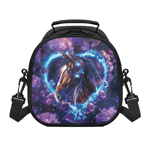 Pzuqiu Heart-Shaped Horse Pattern Durable Kids Lunch Bag, Premium Fabric Lightweight Kids Insulated Lunch Bag for School Daily Use