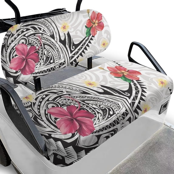 Pzuqiu Hibiscus Pattern Golf Cart Seat Covers Breathable, Decorative Golf Cart Bench Seat Covers Fit for Ezgo