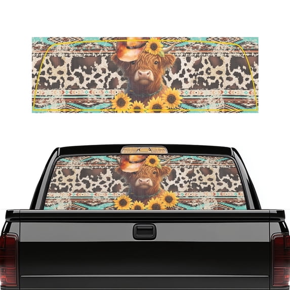 Pzuqiu Highland Cow Pattern Trucks Window Stickers for Most Pickup Trucks, Full Windows Coverage Perforated Vinyl Pickup Car Window Stickers