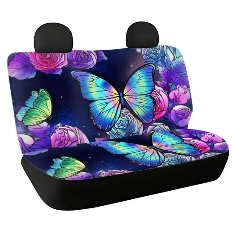 Pzuqiu Pink Floral Butterfly Car Accessories Rear Bench Seat Covers for  Truck Universal Car Seat Covers for Women Men Non Slip Saddle Blanket Seats