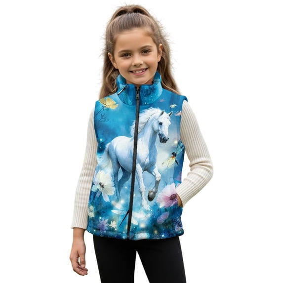 Pzuqiu Horse Boy Outerwear Vest Size 11-12 Fall Winter Clothes Soft Sleeveless Vest Zip Up for Boy Stand Collar Personalized Fall Outerwear Versatile Comfortable for Everyday Wear