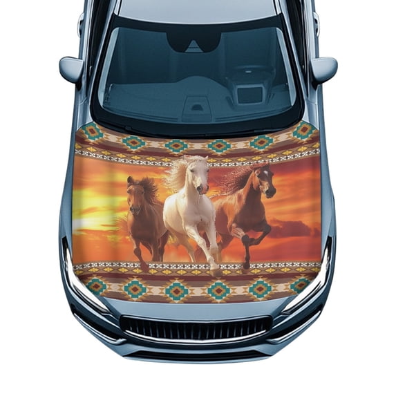 Pzuqiu Horse Geometric Stretch Car Hood Cover Stretch Fabric Car Hood Bonnet Cover, Car Hood Cover Protector Decorate for Van SUV Trucks