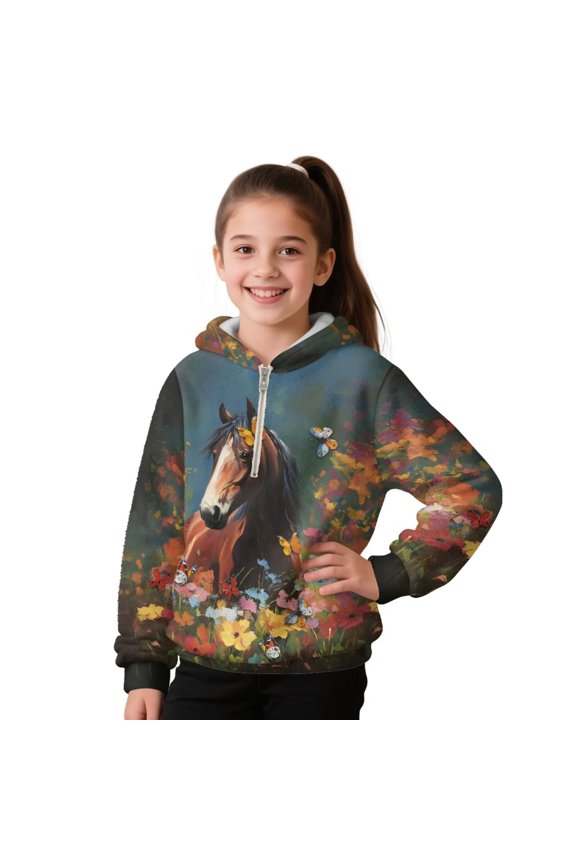 Horse Hoodies for Teen Boys Size 6-7 Personalized Warm Kid's Pullover Hoodie Sweatshirt Soft Long Sleeve Jacket Outfits Unique Design Stretchy Versatile for Fall Winter