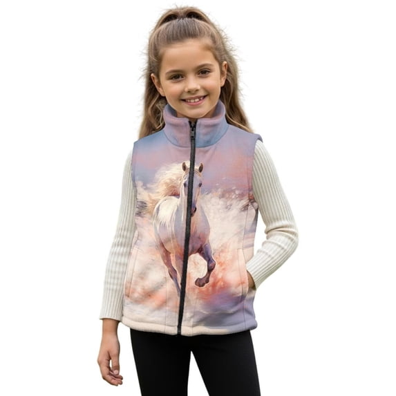 Pzuqiu Horse Kid Outerwear Vest 9-10 Toddler Girl Clothes Breathable Winter Lightweight Sleeveless Fleece Jacket with Pocket Soft Full Zip Personalized for Outdoor Activities
