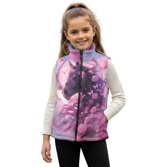 Pzuqiu Horse Kids Zip Up Vest Size 5-6 Toddler Girl Clothes Breathable Personalized Fall Winter Warm Outerwear With Pockets Stand Collar Fashion for Teens Girls Boys Kids