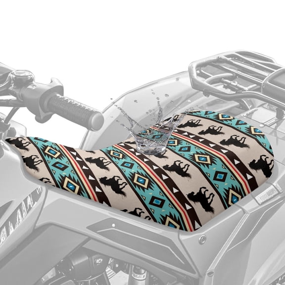 Pzuqiu Horse Pattern Motorcycle Cushion Cover, Waterproof Polyester 4 Wheeler Seat Cover for Polaris Can-Am Arctic Cat, Breathable ATV Seat Protector