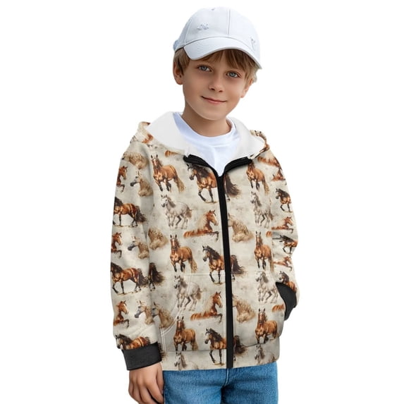Pzuqiu Horse Toddler Boy Sweatshirt 11-13 Full Zip Hooded Kids Sweatshirts with Pocket Stretchy Children's Long Sleeve Sweatshirt Casual Fleece Fashion for Boys Teens Youth