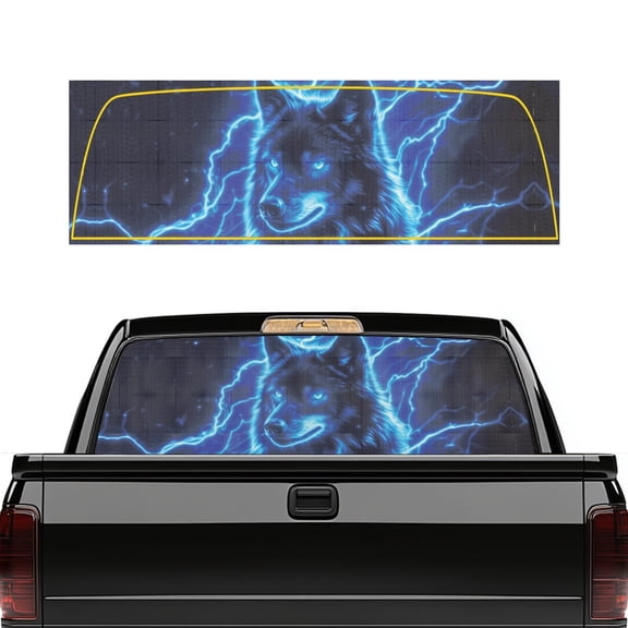 Pzuqiu Howling Wolf Truck Rear Window Decal 66.9 x 22.4 Inch Back Window Decals for Most Pickup Trucks, Vinyl Weatherproof Car Glass Sticker
