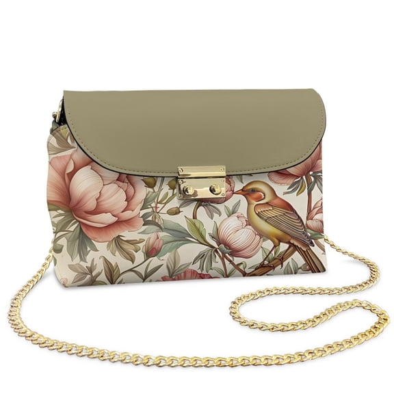 Pzuqiu Hummingbird Flower Crossbody Bags Leather Women Metal Chain Strap Versatile Small Leather Crossbody Bags for Women Craftsmanship Trendy Vintage for Daily Life