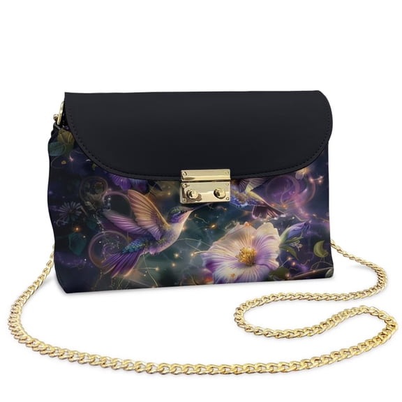 Pzuqiu Hummingbirds Flower Women Leather Crossbody Bag Practical Versatile Trendy Leather Quilted Shoulder Bag with Chain Strap Compact Vintage Gifts for Women