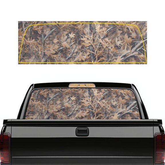 Pzuqiu Hunting Camo Leaves Pattern Truck Rear Window Decal with Camo Leaf Print, Car Rear Windshield Sunshade for Most Pickup Models, 66.9 x 22.4 Inches