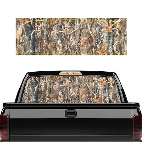 Pzuqiu Hunting Camo Pattern Truck Rear Window Decal 66.9 x 22.4 Inches, One-Way Perforated Vinyl, Weatherproof Rear Window Sticker for Most Pickup Trucks