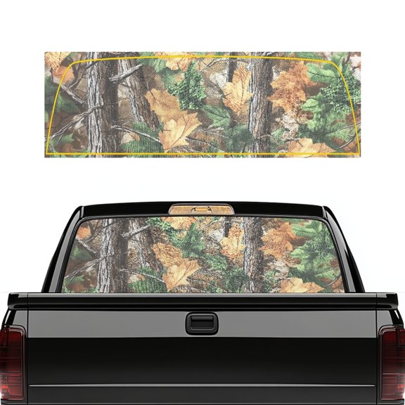 Pzuqiu Hunting Camo Pattern Truck Rear Window Decal 66.9 x 22.4 Inches, One Way See through Perforated Vinyl, Pickup Car Window Sticker with Full Coverage