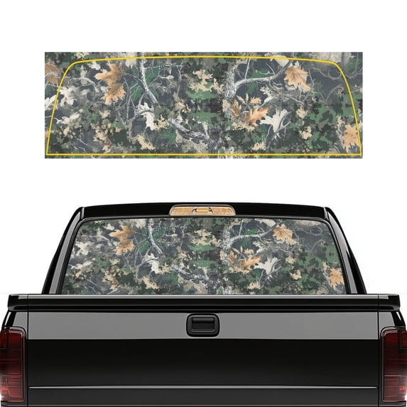 Pzuqiu Hunting Camo Pattern Truck Rear Window Decal 66.9" x 22.4", Perforated Vinyl Pickup Sticker for Most Pickup Truck Models with Heat and UV Blocking
