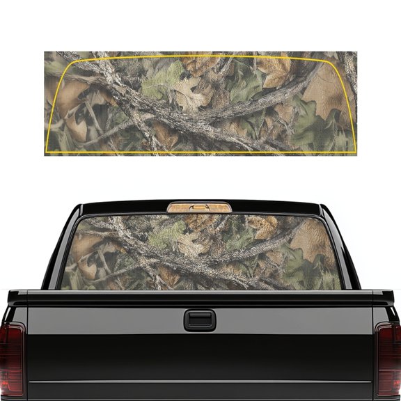 Pzuqiu Hunting Camouflage Pattern Truck Rear Window Decal 66.9 x 22.4 Inches, Vinyl See through Wrap for Most Pickup Truck Models, Outdoor Style Accessory