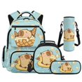 thumbnail image 1 of Pzuqiu Ice Cream Capybara 4-Piece Girls Backpack Set - 17 Inch Large Capacity Schoolbag with Insulated Lunch Box Pencil Case Water Bottle Holder Bookbag for Girls 10-12 Elementary Middle School, 1 of 7