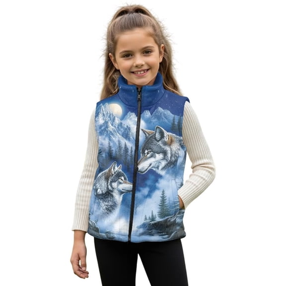 Pzuqiu Ice Wolf Kids Sleeveless Vests Size 4 Comfortable Fashion Warm Sleeveless Jacket for Spring Fall Versatile Soft Outerwear Jacket with Pockets Fall Outfits for Boys