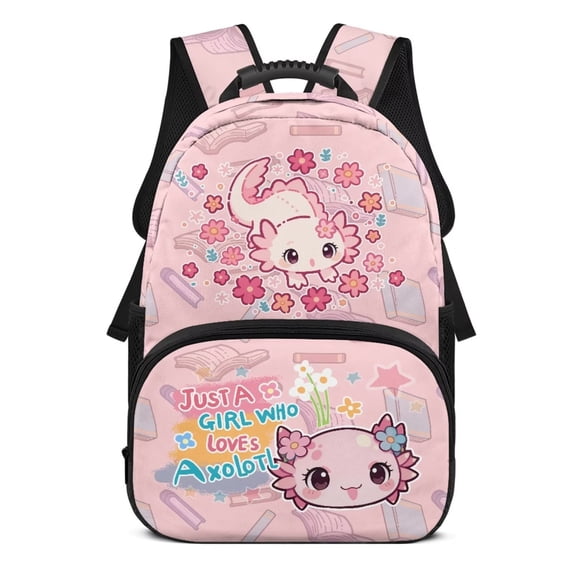 Pzuqiu Just a Girl Who Loves Axolotl Kids Backpack for Boys Girls Ages 6-18 17 Inch Large Capacity Backpack Breathable Lightweight Schoolbag Ideal for Back to School Essential