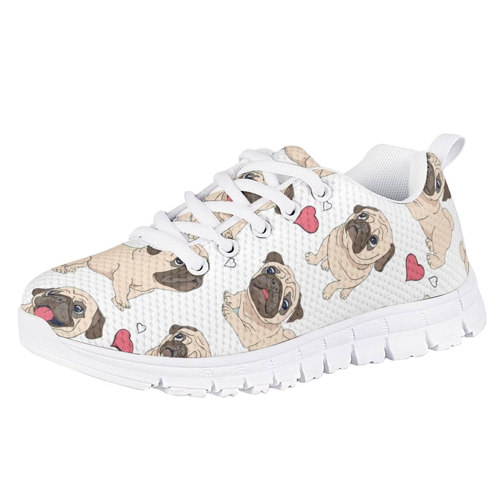Pzuqiu Kids Running Shoes Cartoon Pug Dog Print Breathable Air
