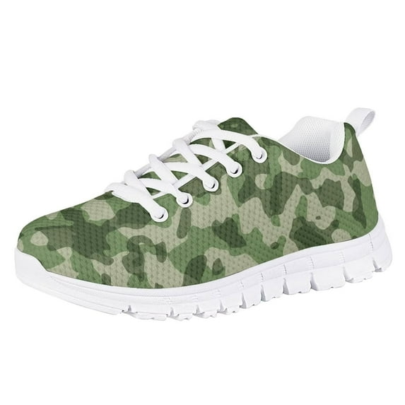 Pzuqiu Kids Sneakers Green Camouflag Print Breathable Ultralight Sports Kids Shoes for Girls Boys Walking Outdoor Hiking Size 11