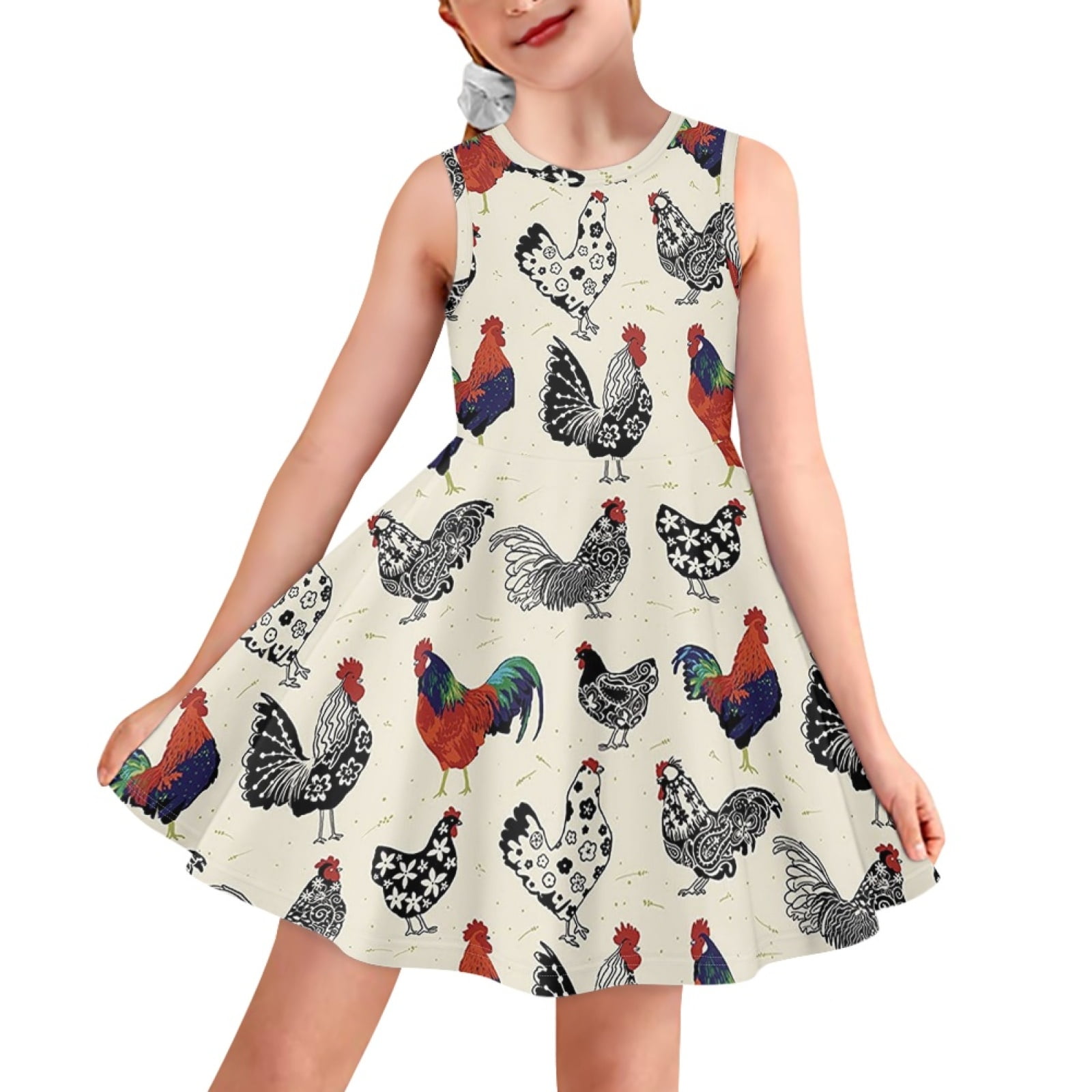  Cartoon Hockey Player Girl's Dress Sleeveless Crewneck Casual  Midi Dress Cute Swing Sundress : Sports & Outdoors