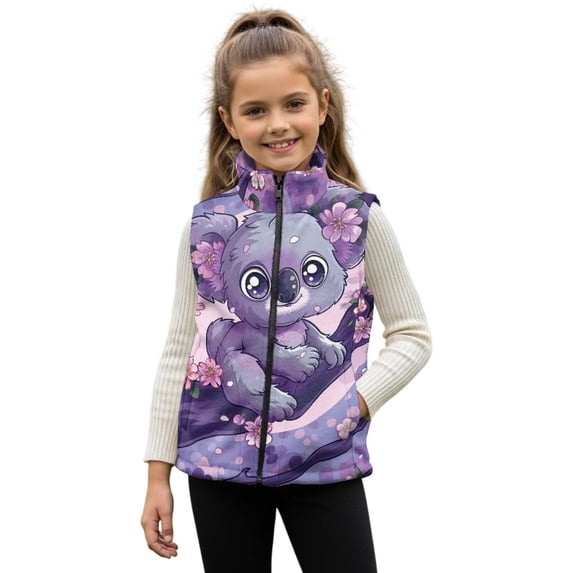 Pzuqiu Koalas Girls Sleeveless Vests Lightweight Soft Full Zip Winter Sleeveless Jacket with Pockets Personalized Wind Proof Casual Clothes for Girls 11-12 for Everyday Wear