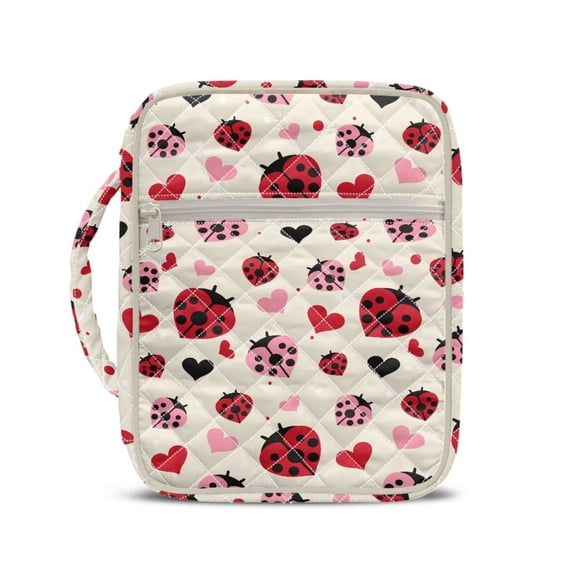 Pzuqiu Ladybug Bible Cover Bag for Women Large Capacity Scripture Study Carrying Book Cover Quilted Church Bag with Handle &Pocket Perfect Gift for Girls Women