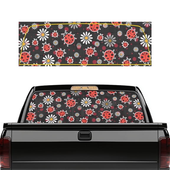 Pzuqiu Ladybug Daisy Pattern Rear Window Decals for Trucks 66.9 x 22.4 Inches, Vinyl Pickup Rear Window Graphics, Perforated Decals Fit Most Pickup Trucks