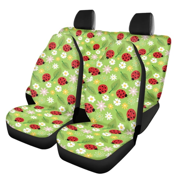 Pzuqiu Ladybug and Daisy Pattern Car Seat Covers 3 Pack, Car Accessories Set Polyester Easy to Install Breathable for Cars Truck most Cars