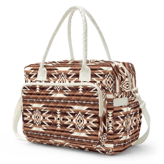 Pzuqiu Large Insulated Lunch Bag for Women Aztec Print Quilted Adjustable Strap Sturdy Handle Lunch Bag Lightweight Stylish Work Food Storage for Office Daily Use