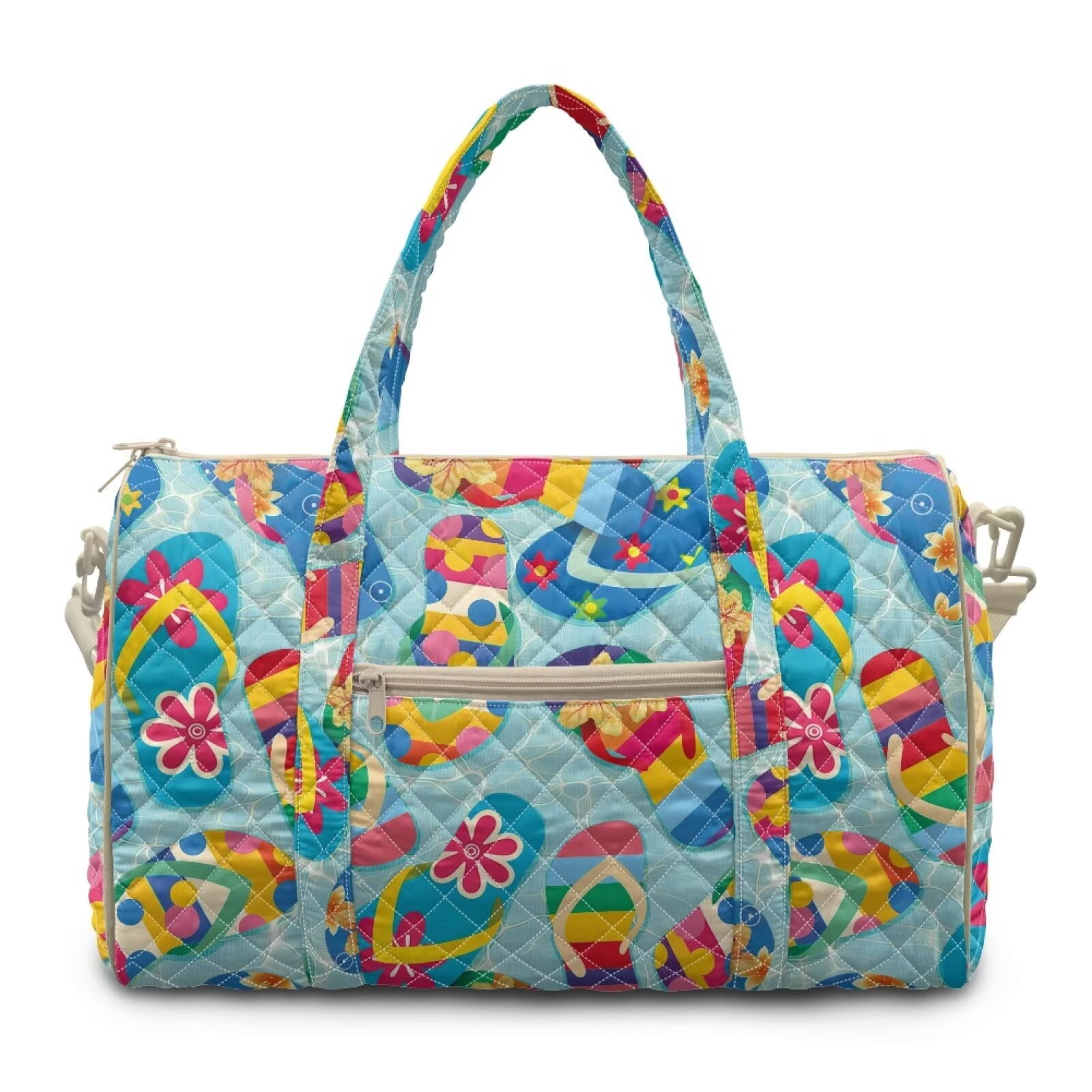 Pzuqiu Large Quilted Weekender Bag for Women Colorful Flower Lightweight Puffy Travel Duffle Carry On Tote with Adjustable Shoulder Strap for Gym, Overnight Trips Vintage Handbags
